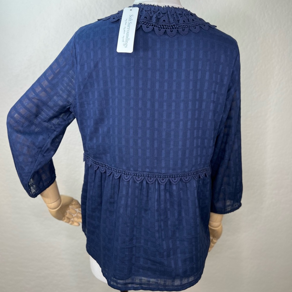 NEW NWT Soft Surroundings Elodie Lace Windowpane Gauze Top Medium Petite - Picture 11 of 16